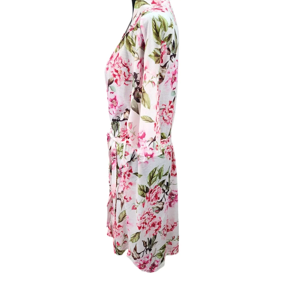 Show Me Your Mumu Robe One Size Pink White Floral “Brie Garden of Blooms” Kimono - Picture 5 of 14
